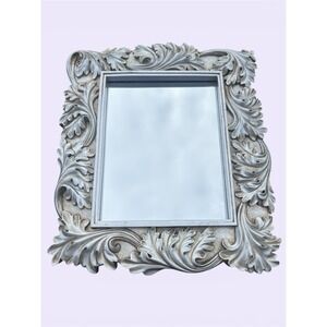 Silver Ornate 15"x13" Mirror Antique Carved Baroque Heavy Wall Hanging Vintage